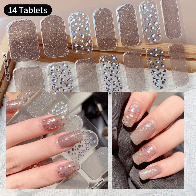 1pc DIY Baking-free Nail Stickers Long-Lasting Solid Color Fresh Flowers Christmas Autumn Nail Strips Patch Full Cover Decal