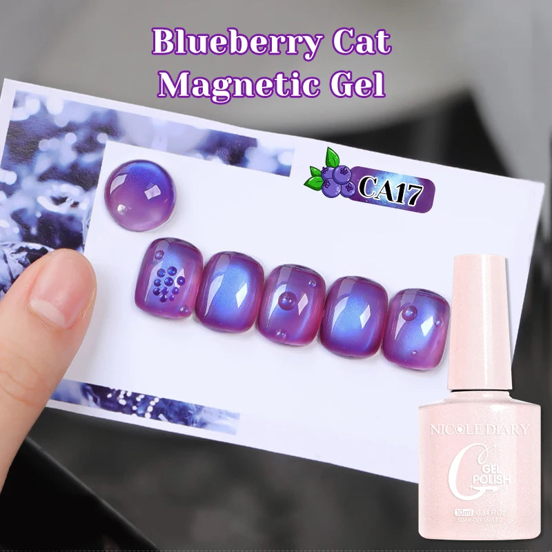 NICOLE DIARY Glass Beads Cat Magnetic Gel Nail Polish Spring Summer Gel Nail Sparkly Gel Varnish Soak off Nail Manicure Art