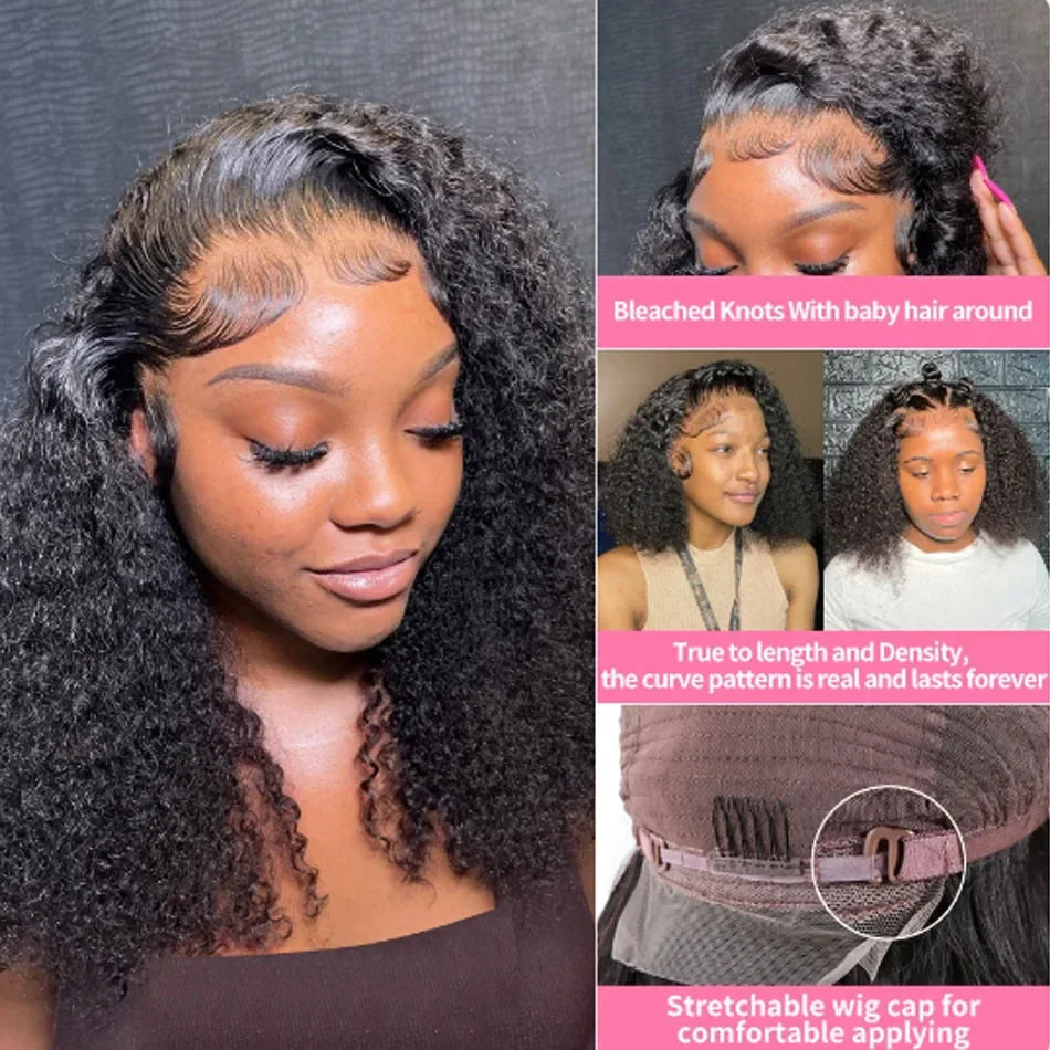 Short Bob Wig Water Wave Curly Human Hair Wig For Women Nature Black Deep Wave 13x6 Hd Lace Frontal Wigs Preplucked