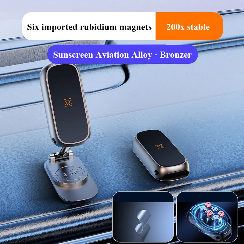 Magnetic Car Mount All-Metal Strongest Magnet Foldable Phone Holder for Car Dashboard Tesla Phone Mount For iPhone