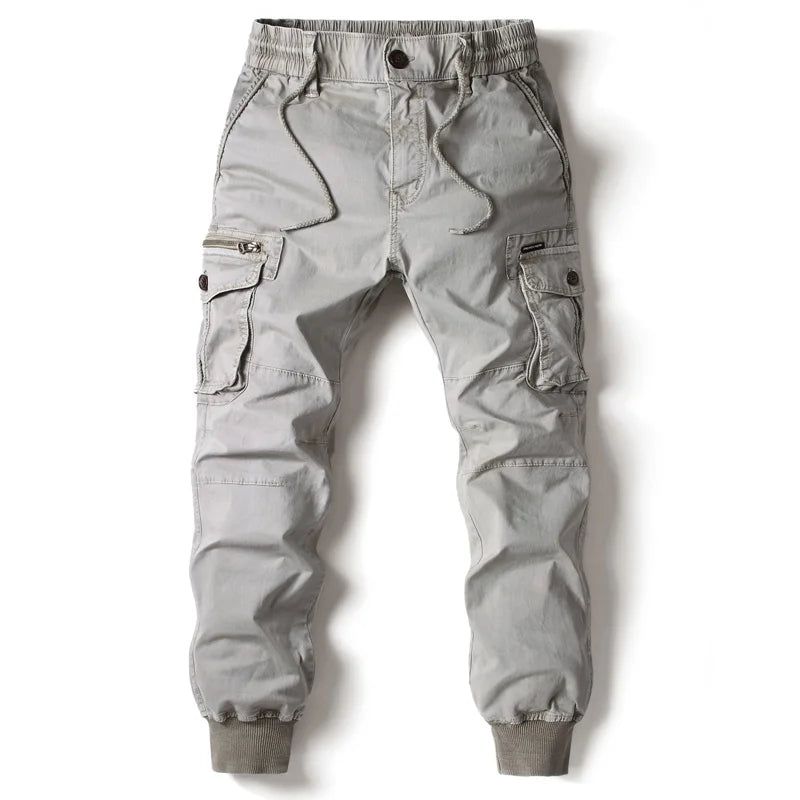 Spring Summer Men's Casual Fashion Work Pants Cuffed Multiple Pockets Slim Fit Youth Leisure Trousers Trendy Brand