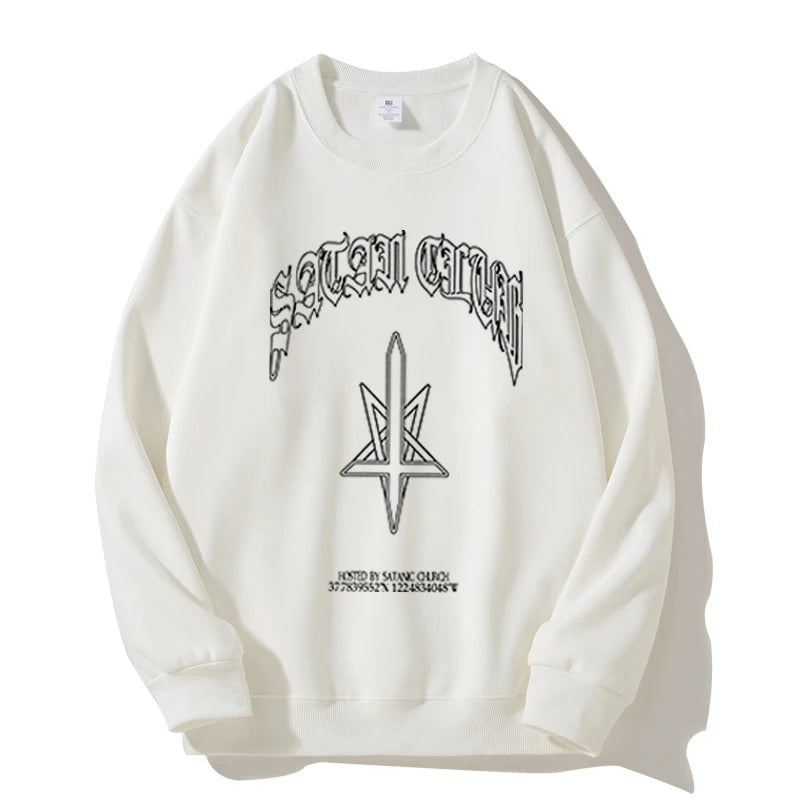 Hip Hop Streetwear Men Hoodies Satan Club Graphic Print Hooded Women Unisex Autumn Winter Punk Sweatshirts Y2K Coat Clothes Goth