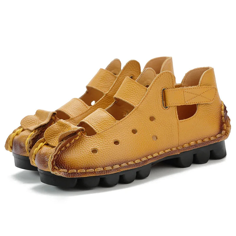 Summer Fashion Sandals 2024 New Leather Women's Shoes Soft Bottom Flat Personality Casual Women's Sandals Retro Handmade Sandals