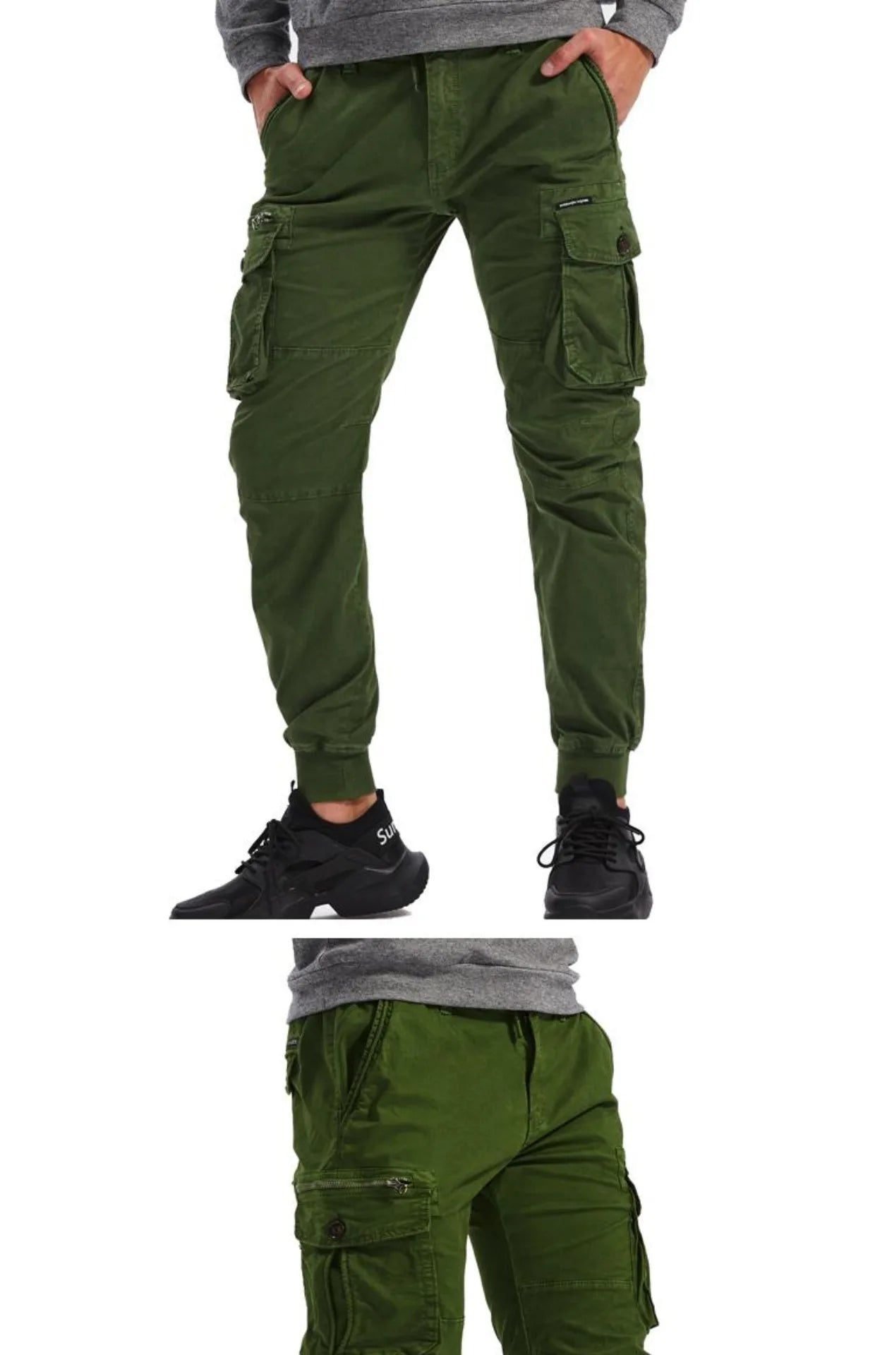 Spring Summer Men's Casual Fashion Work Pants Cuffed Multiple Pockets Slim Fit Youth Leisure Trousers Trendy Brand