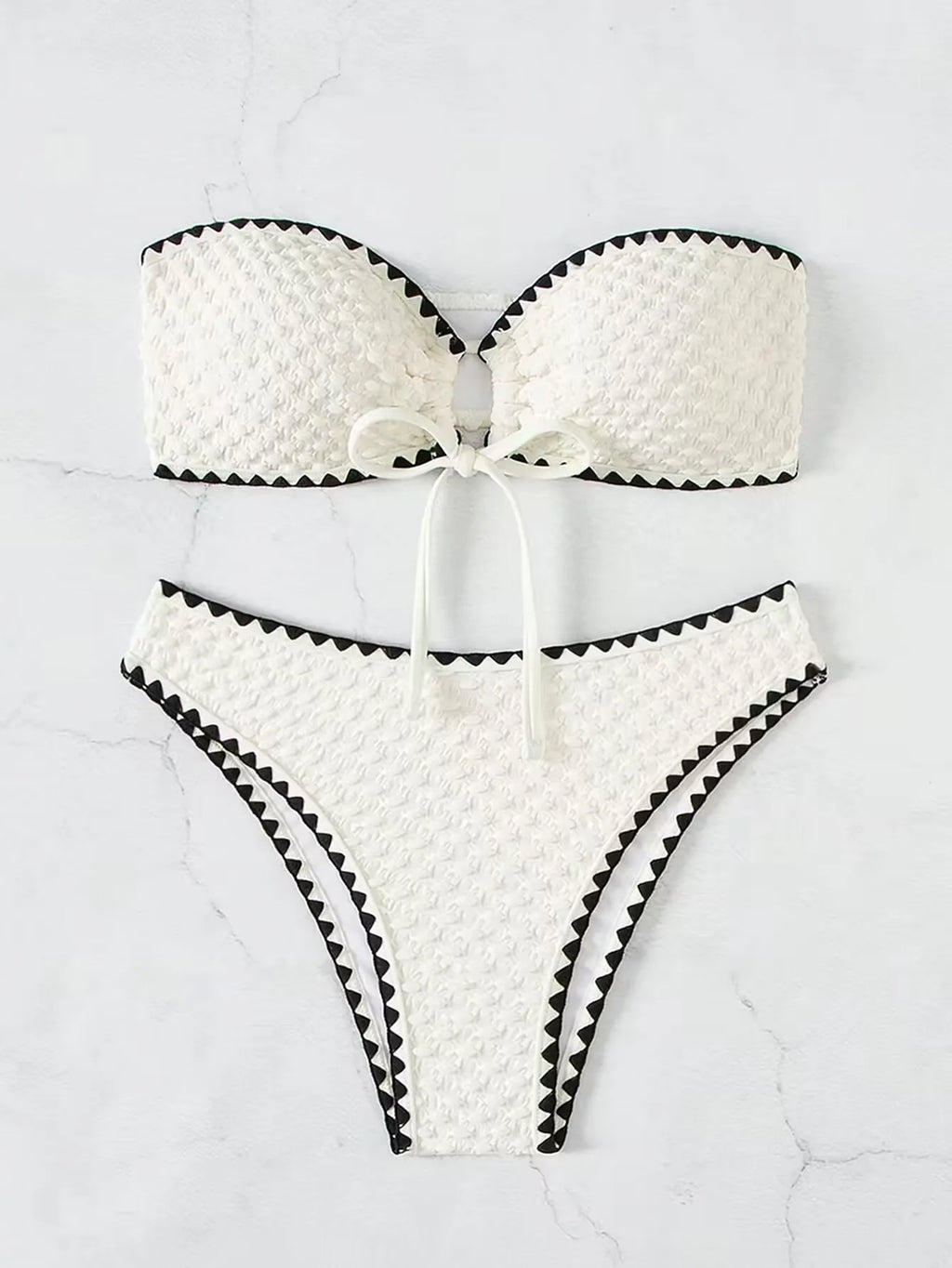 White Swimwear 2 Piece Strapless Swimsuit Women Sexy Bandeau Backless Bikini Set Lace-up Patchwork Beach Bathing Suit 2025 New