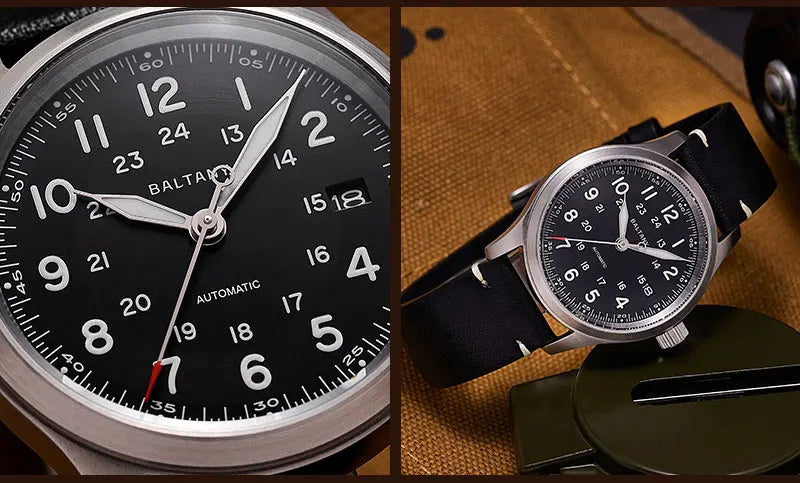 Baltany Military Field Watch S2049 Sapphire Calendar 24H Indicator Luxury Men's NH35 Auto Mechanical Homage Waterproof Watches