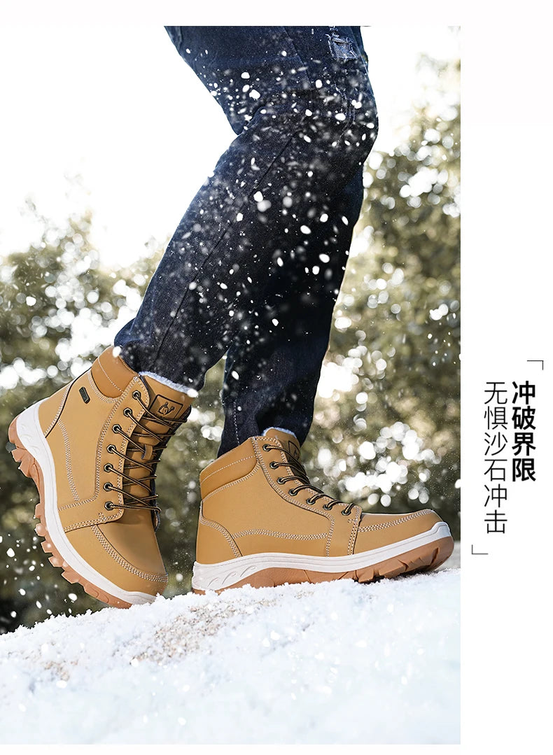 Yellow Ankle Boots Cowboy Footwear Snow Warm Fur Sneakers Padded Trekking Black Waterproof Leather Men Hiking Shoe Winter Summer