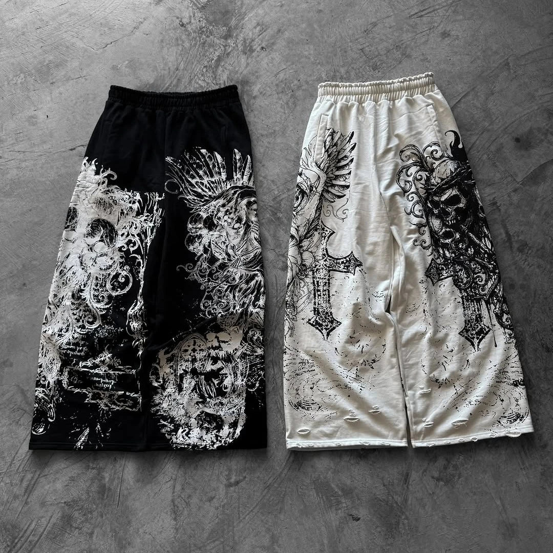 Y2K Retro Casual Pants Gothic Skull Direct Spray Printing Floor Pants Oversized Unisex Streetwear Fashion Men's Clothing Joggers