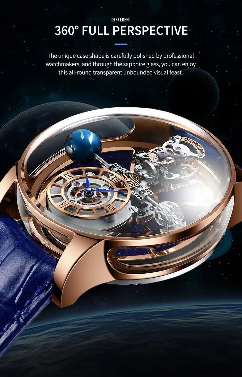 PINDU Design Watches Man Starry Sky Watch For Men Quartz Wristwatches Clock Earth Theme Design Man Watch Celestial Body Series