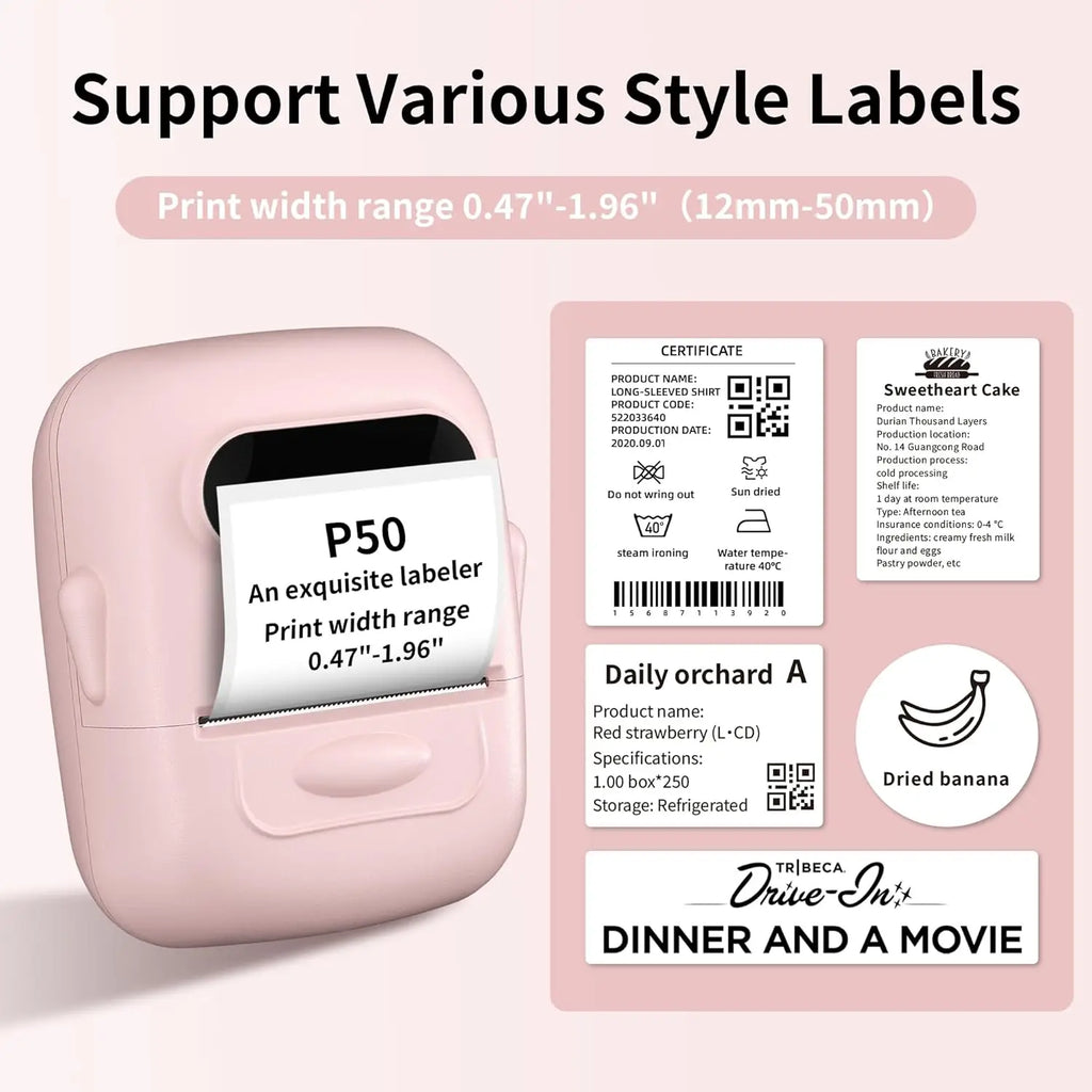 Marklife P50 Adhesive Sticker Printer Handheld Bluetooth Thermal Printer Label Maker Machine Inkless For IOS Android Phone