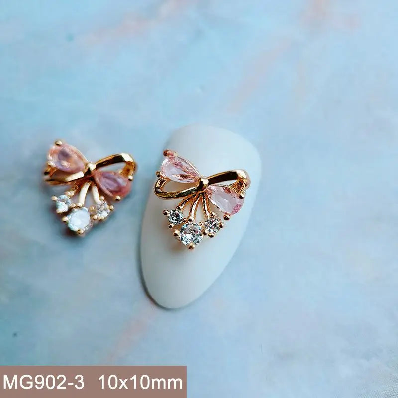 10pcs Summer Shell Starfish Cherry Zircon Crystals Metal Nails Jewelry Decorations Nail Art Accessories Charms Parts Supplies
