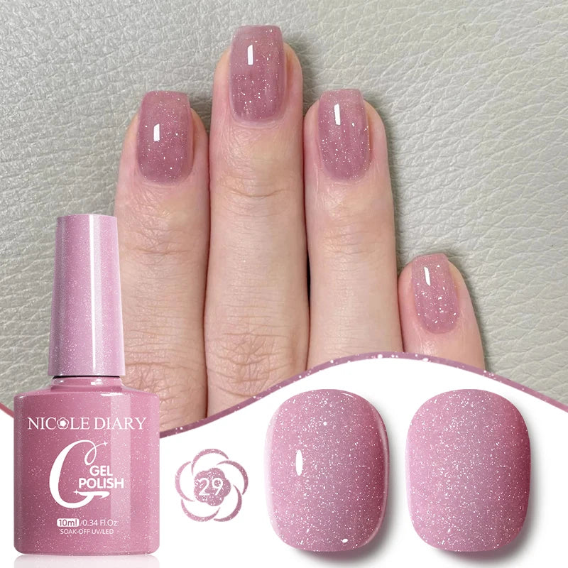 NICOLE DIARY Glass Beads Cat Magnetic Gel Nail Polish Spring Summer Gel Nail Sparkly Gel Varnish Soak off Nail Manicure Art