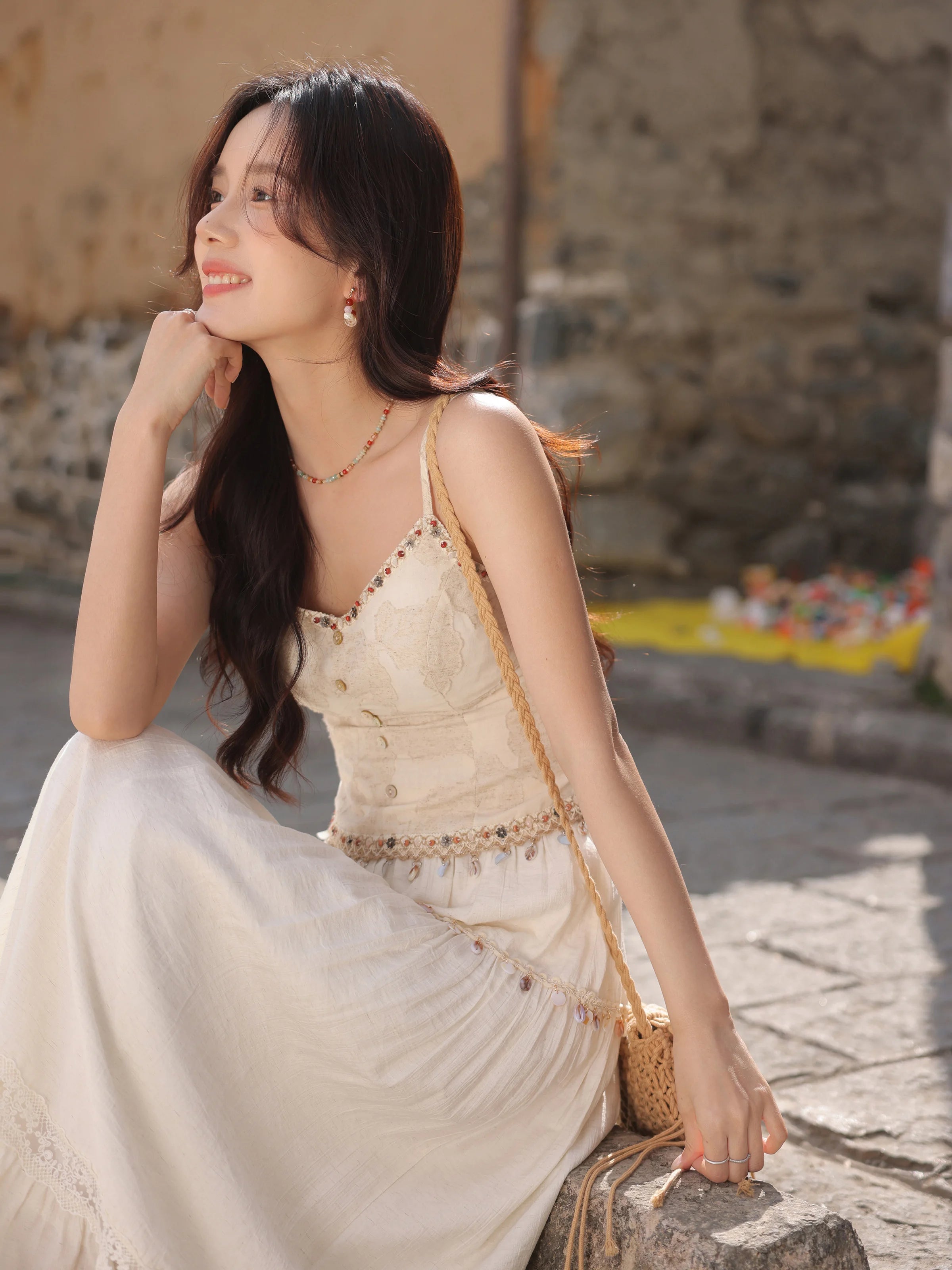 White Lace Three-Piece Set Spring Summer Slim Fit V-Neck Lace Cami Top High-Waisted A-Line Maxi Skirt Chic Red Fashion Shirt
