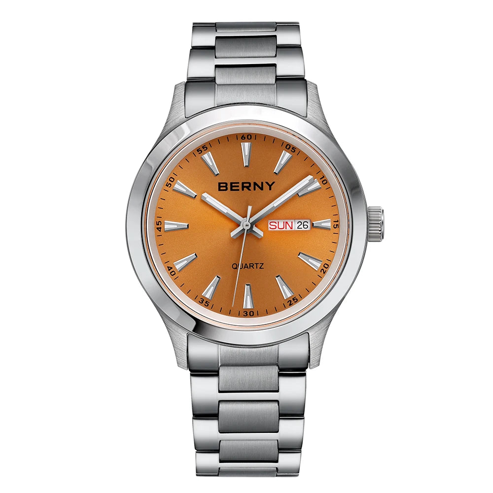 BERNY Watches for Men 40mm Luminous Elegance Dress Quartz Watch Calendar Week Luxury Waterproof Casual Business Men's Wristwatch