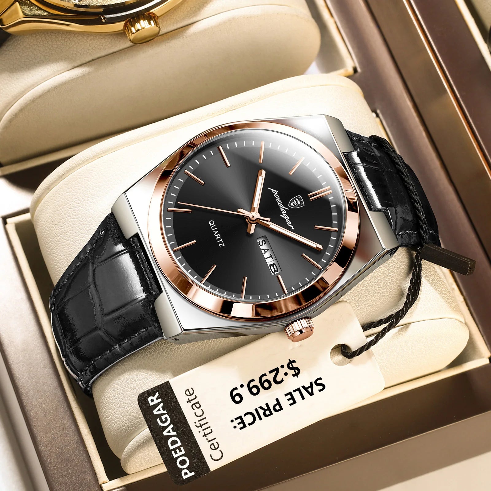 POEDAGAR Luxury Watch for Men Military Leather Man Wristwatch Quartz Clock Waterproof Luminous Date Week Men's Watches Reloj+box