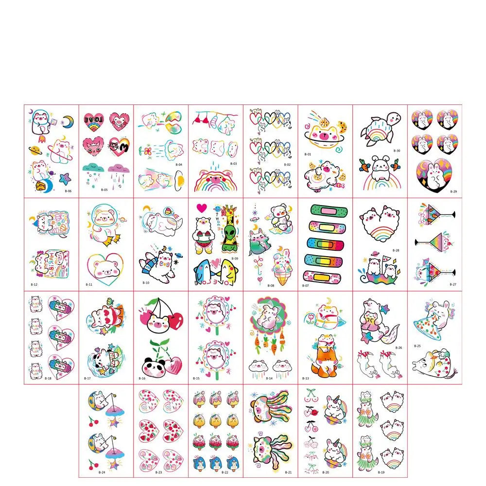 30Pcs/set Ins Series Colorful Rainbow Expression Tattoo Sticker Face Hand Lovely Body Art Fake Tatoo Temporary Waterproof Taty