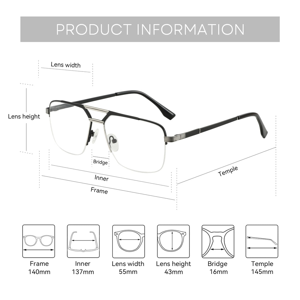 ZENOTTIC (XL Size) 2025 New Arrivals Half-frame Aviator Prescription Eyeglasses Anti Blue Ray Photochromic Optical Glasses