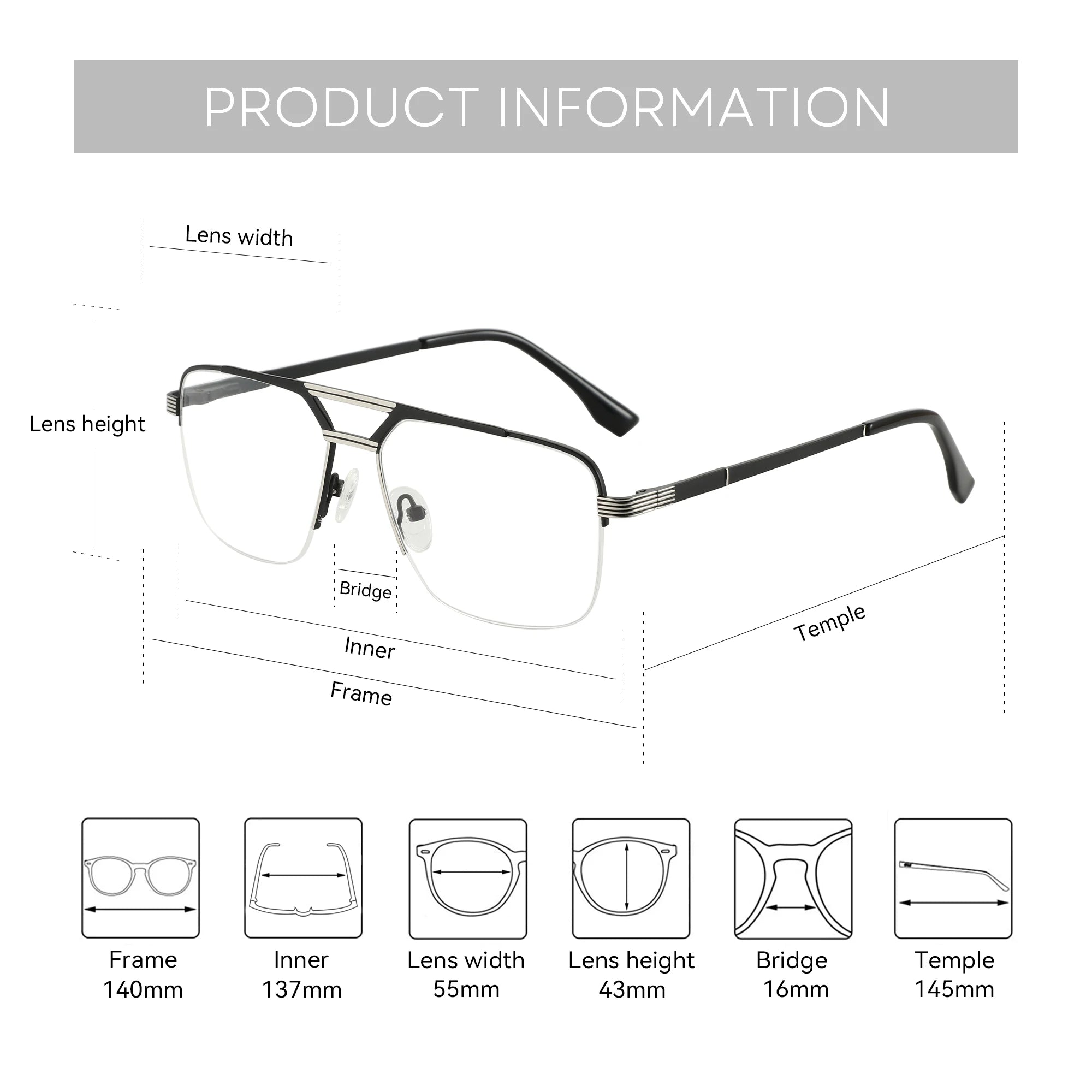 ZENOTTIC (XL Size) 2025 New Arrivals Half-frame Aviator Prescription Eyeglasses Anti Blue Ray Photochromic Optical Glasses