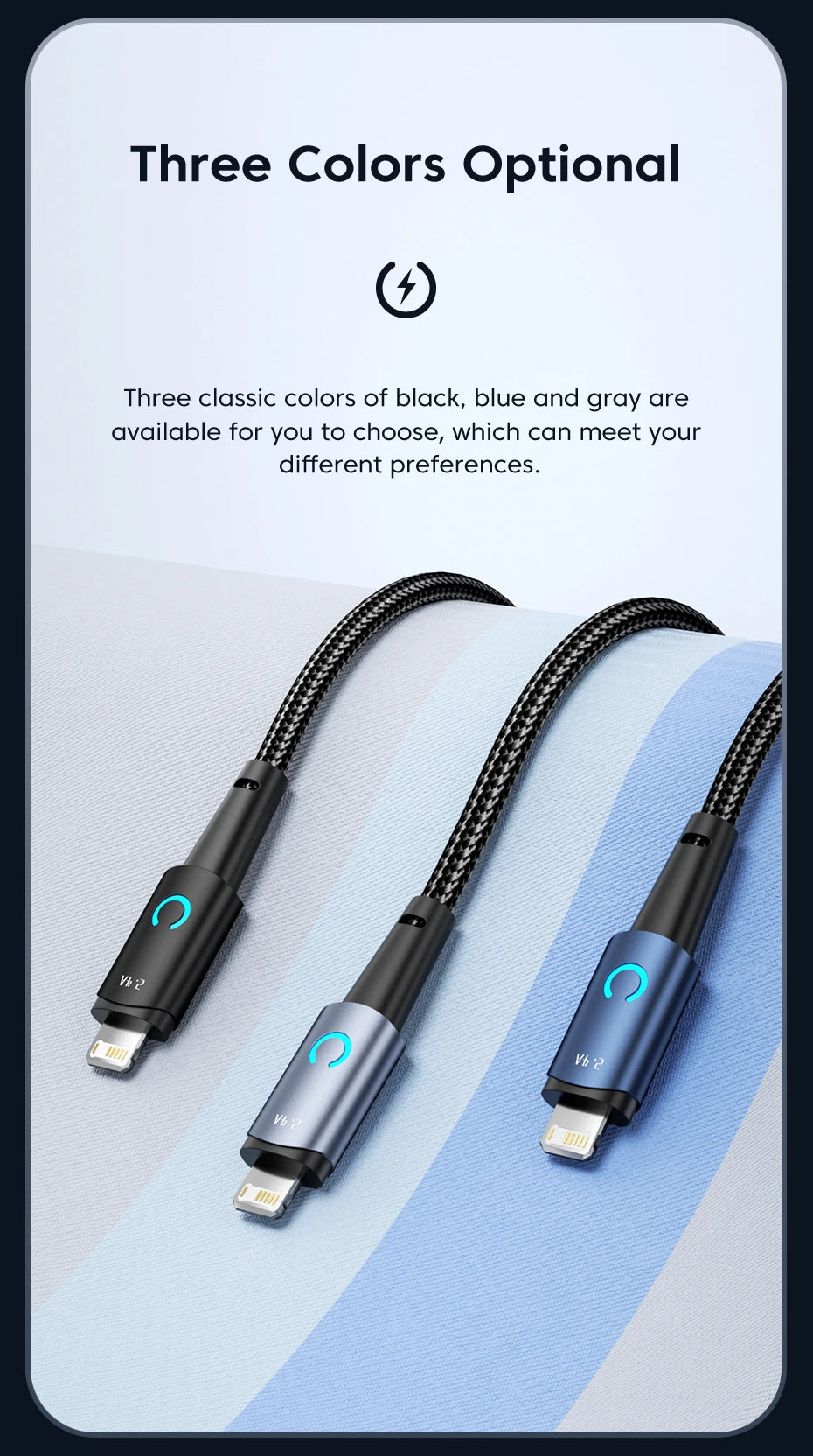 Toocki USB to Lighting or Type C Cable for iPhone 14 13 12 Pro Max 8 7 plus Led Charger USB C Cable Fast Charging Cable 1m 2m