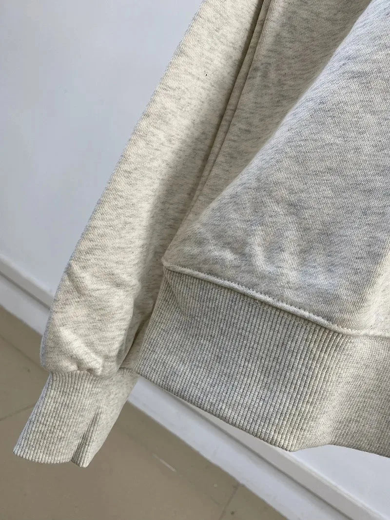 autumn winter Women's Pullover Hooded Sweatshirt with Letter Print and Zipper Closure