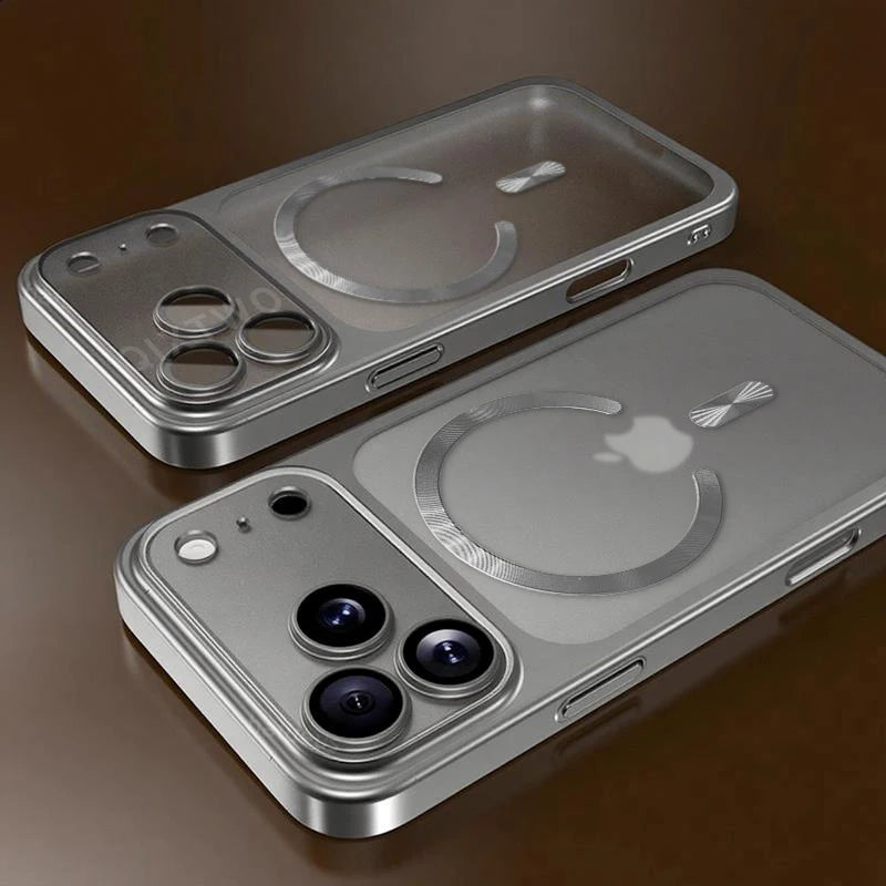 Luxury Plating Matte Transparent Magnetic Wireless Charge Case For iPhone 13/14/15/16/17 Pro Max Air Plus Shockproof Clear Cover