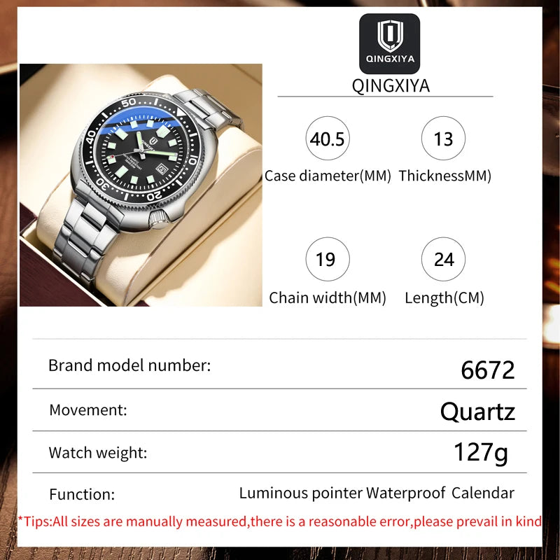 QINGXIYA Brand New Fashion Design Date Quartz Watch for Men Stainless Steel Waterproof Luminous Mens Watches Relogio Masculino