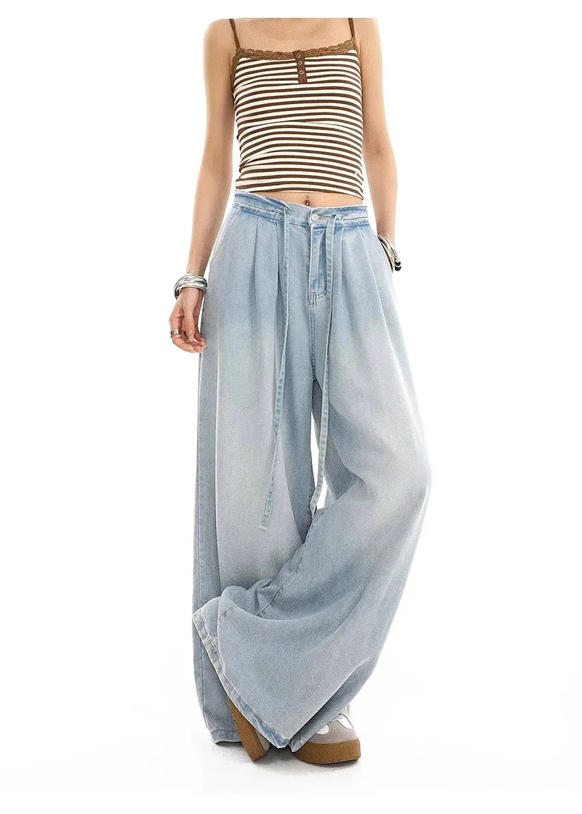 2025 Summer New Drape Wide Leg Jeans Elastic Versatile Ins Trendy Versatile Trousers Harajuku Jeans for Women Denim Pants