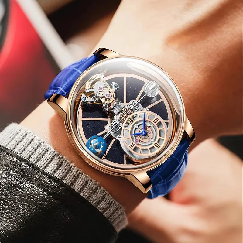 PINDU Design Watches Man Starry Sky Watch For Men Quartz Wristwatches Clock Earth Theme Design Man Watch Celestial Body Series