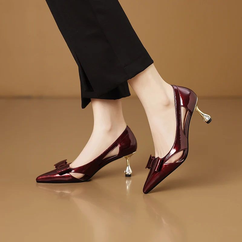 【JOCHEBED HU】Full Genuine Leather Pointed Toe Women Summer Street Wear Stiletto Heels Office Lady Gorgeous Pumps 33-43