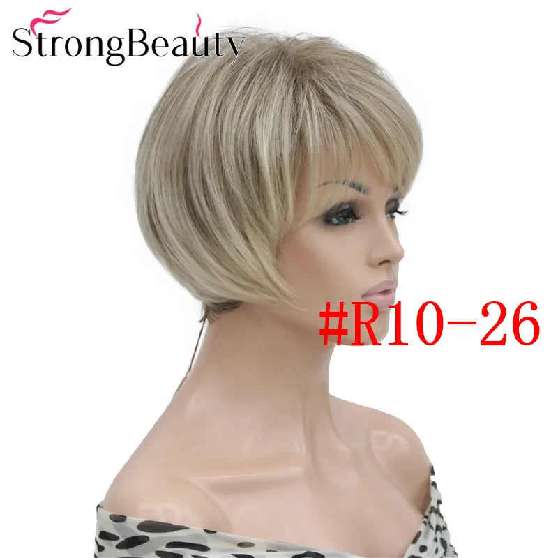 شعر مستعار StrongBeauty قصير ومستقيم من الألياف الصناعية الناعمة للسيدات متوفر بألوان عديدة