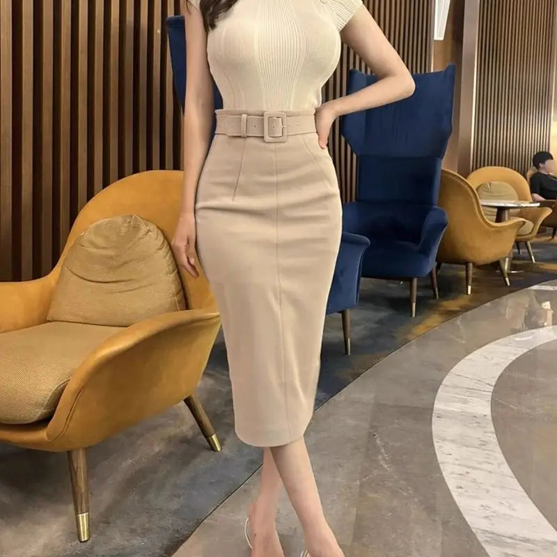 Korean Autumn Dress New Style Stylish and Slim and High Waist Belt and Hip Skirt Korean Versatile Skirt Trendy