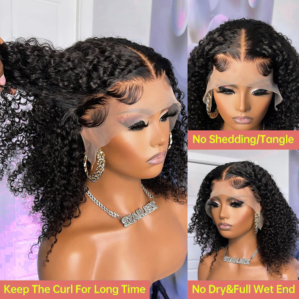 Short Bob Wig Water Wave Curly Human Hair Wig For Women Nature Black Deep Wave 13x6 Hd Lace Frontal Wigs Preplucked