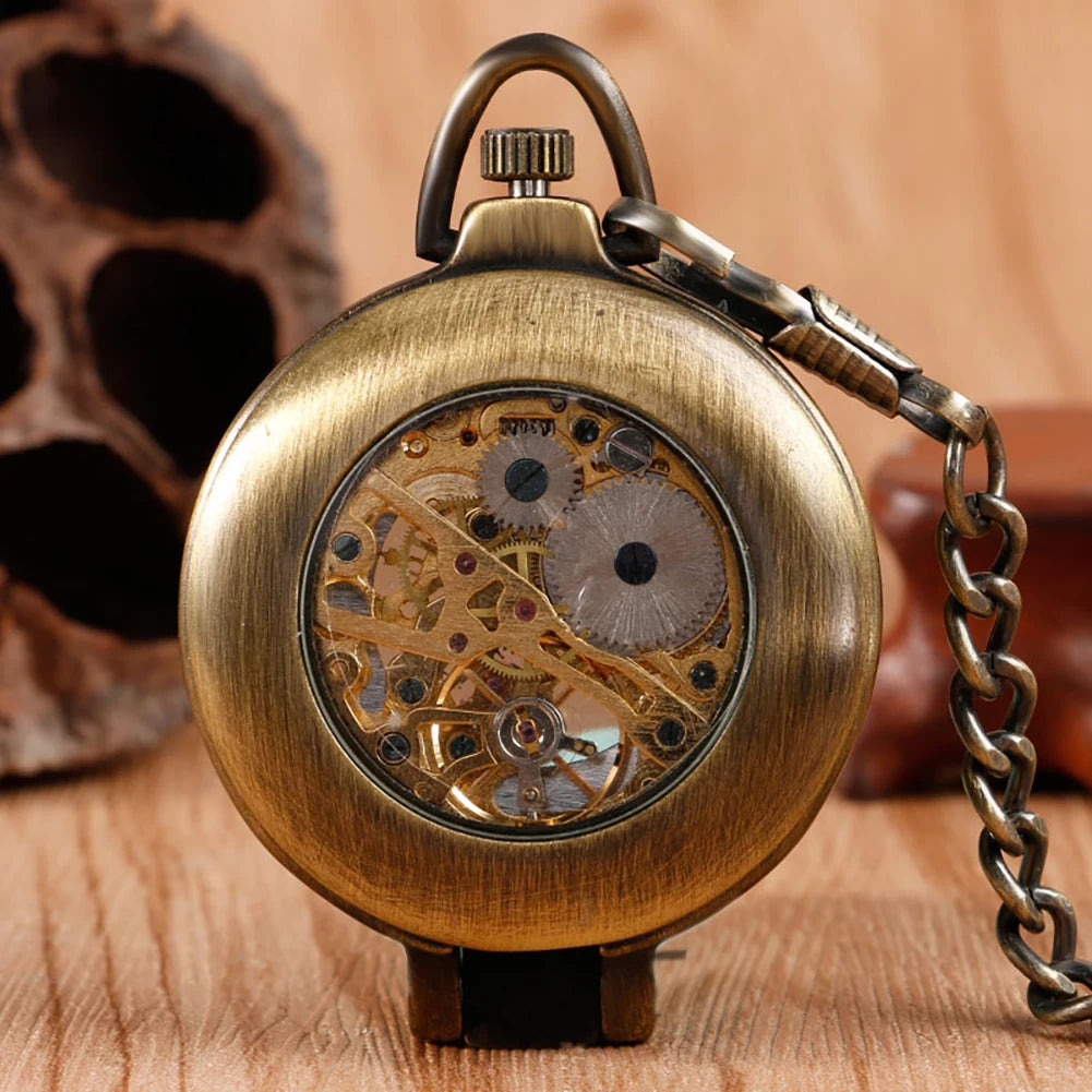 Hand Wind Mechanical Pocket Watch Cool 180 degrees Open Case Transparent Glass Cover Roman Numbers Unisex Chain Christmas Gifts