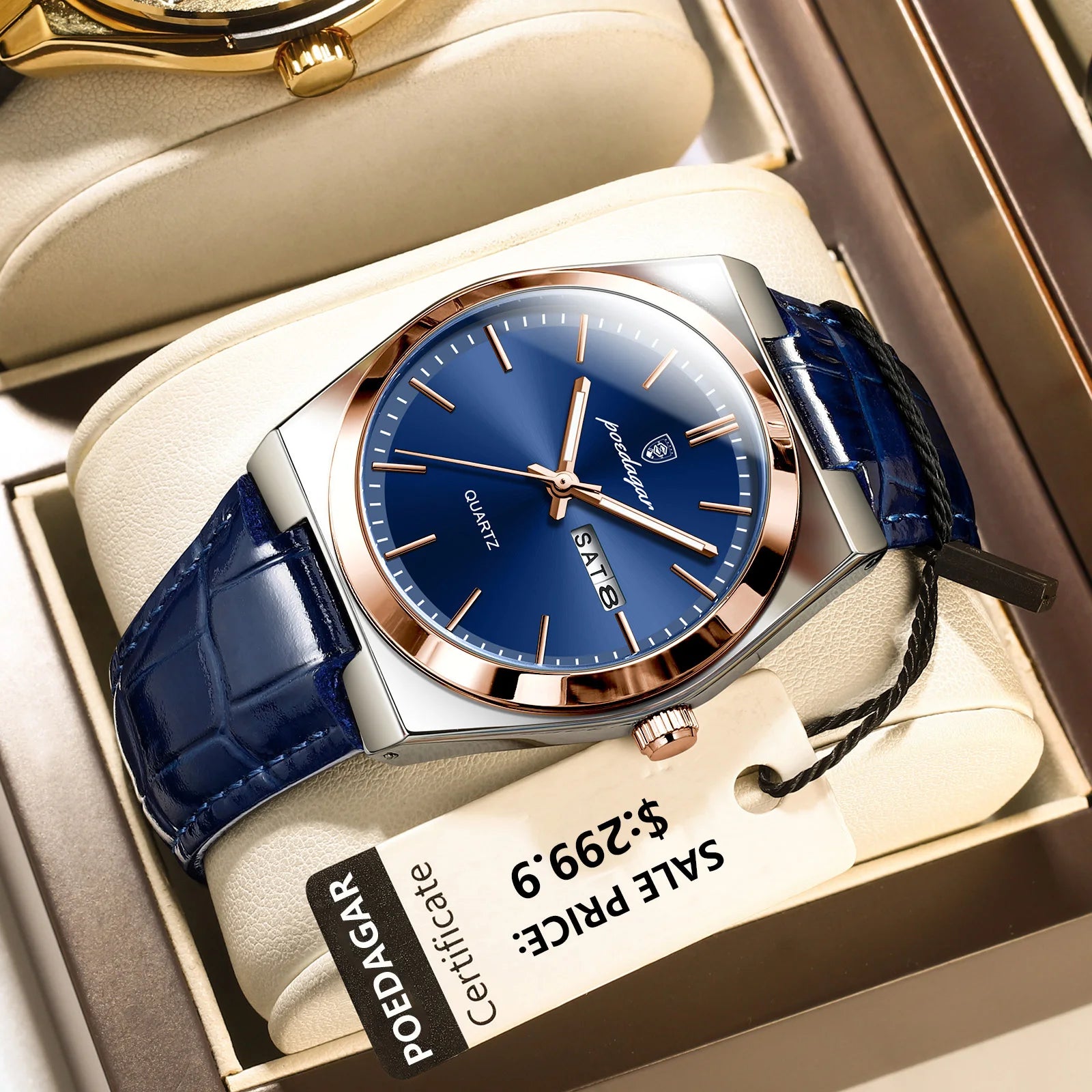 POEDAGAR Luxury Watch for Men Military Leather Man Wristwatch Quartz Clock Waterproof Luminous Date Week Men's Watches Reloj+box