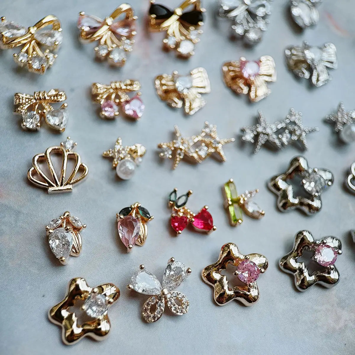 10pcs Summer Shell Starfish Cherry Zircon Crystals Metal Nails Jewelry Decorations Nail Art Accessories Charms Parts Supplies