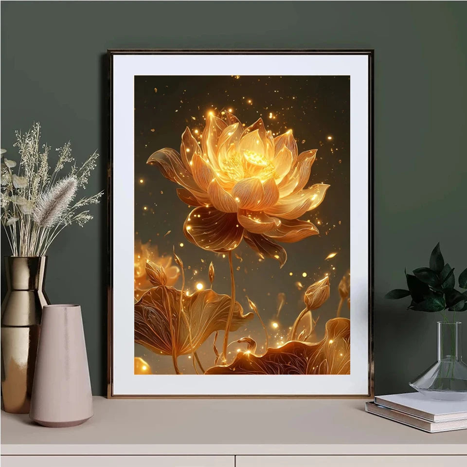 New Arrivals Diamond Painting Art Golden Lotus Full Square Round Mosaic flower 5D DIY Jewelry Cross Stitch Christmas Gifts