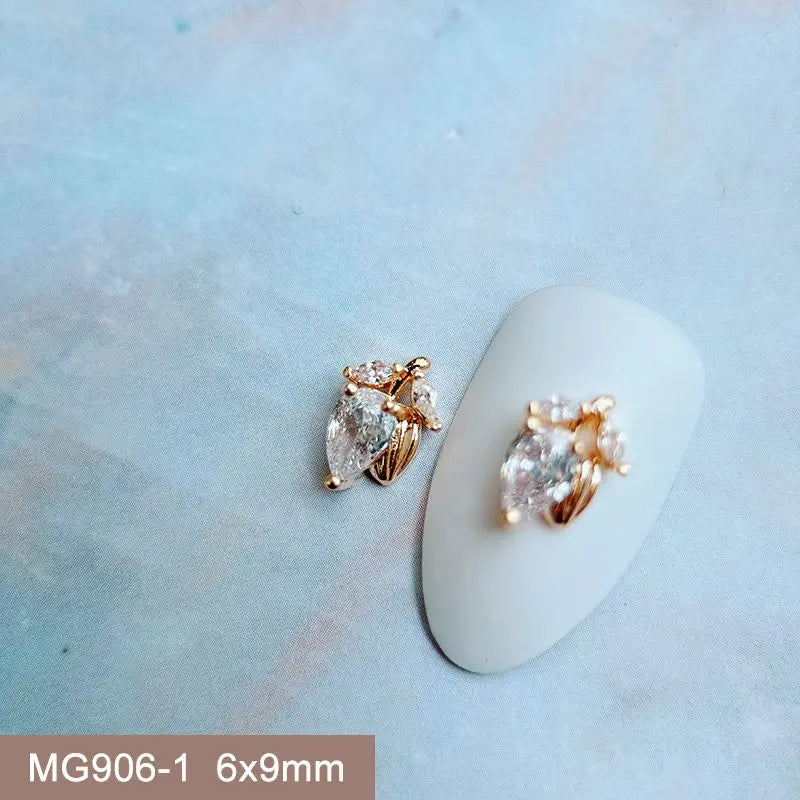 10pcs Summer Shell Starfish Cherry Zircon Crystals Metal Nails Jewelry Decorations Nail Art Accessories Charms Parts Supplies