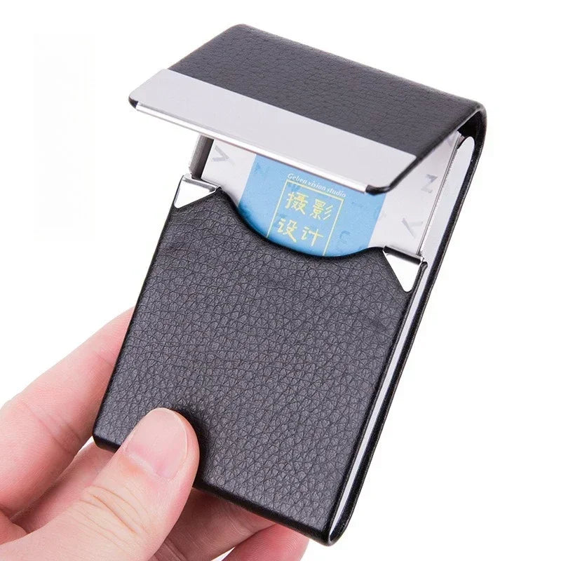 PU Leather & Metal Postcard Box Case with Magnetic Closure, Men's Business Card Holder - Pocket Card/Cigarette Organizer