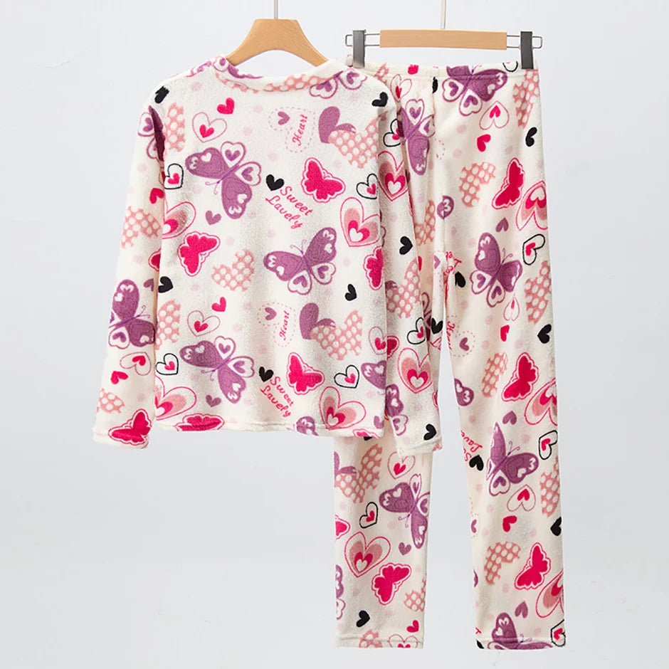 2-Piece Sisters Long-sleeved Trousers Suit girl Sweet And Lovely Home Clothes Teenagers Casual Round Neck Shirt Elastic Waist Pa