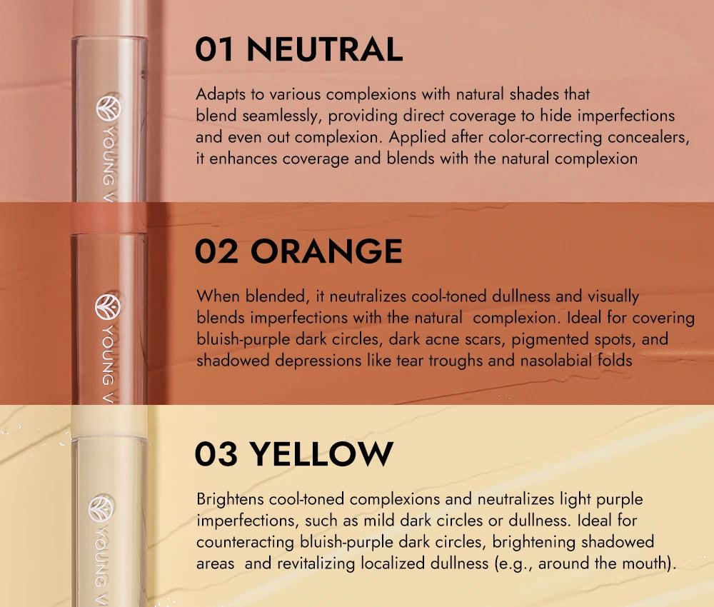 YOUNG VISION 6 Colors Hydrating Fresh Concealer Brightens Skin Tone and Covers Blemishes and Dark Eye Circles Concealer