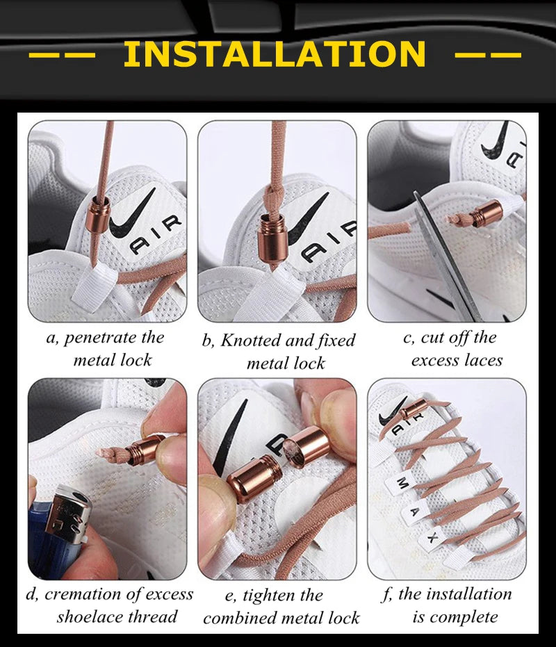 Clearance_21 Colors No Tie Shoelaces For Sneakers Elastic Shoe Laces Round Metal Lock Lazy Shoelace 1 Second quick on and off un