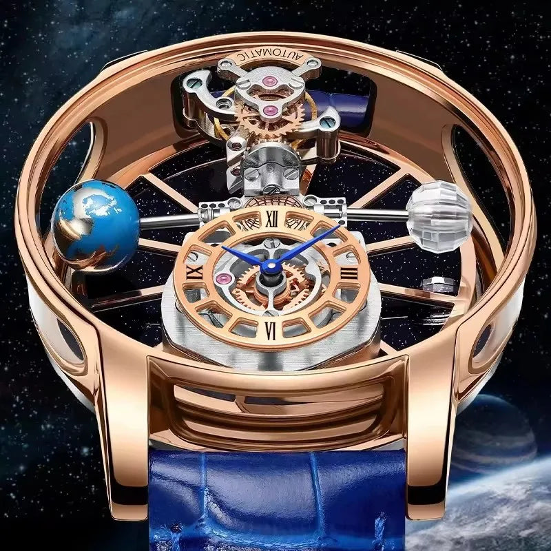 PINDU Design Watches Man Starry Sky Watch For Men Quartz Wristwatches Clock Earth Theme Design Man Watch Celestial Body Series