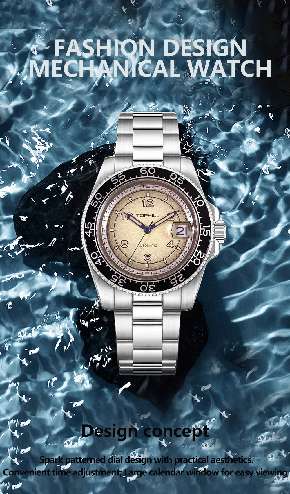 TOPHILL 41mm New Men's Watch Calendar Display Automatic Mechanical Watches Miyota 2813 Movement Sapphire Luminous Wristwatch