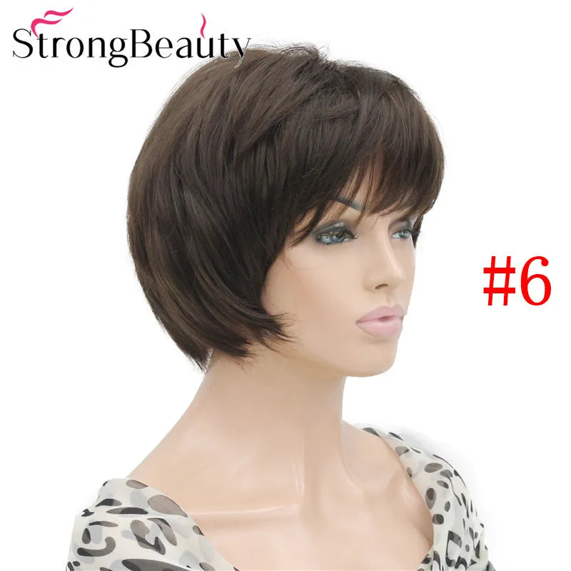 شعر مستعار StrongBeauty قصير ومستقيم من الألياف الصناعية الناعمة للسيدات متوفر بألوان عديدة
