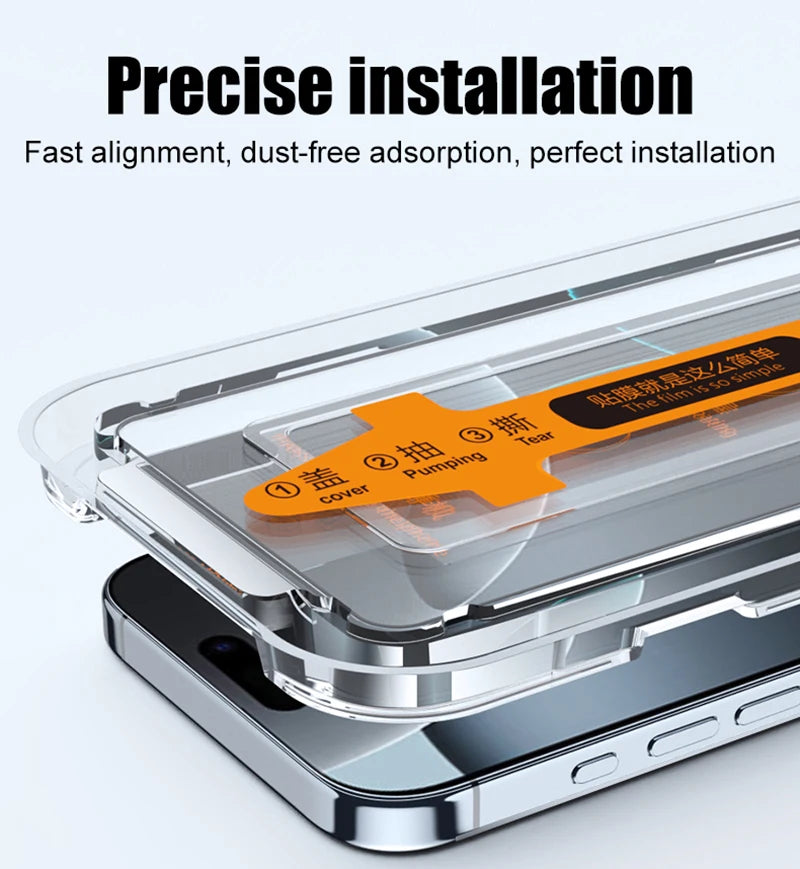 2PCS Dust Free Installation Tempered Glass For iPhone 16 15 14 13 12 11 Pro Max Plus Mini Screen Protector Full Protective Film