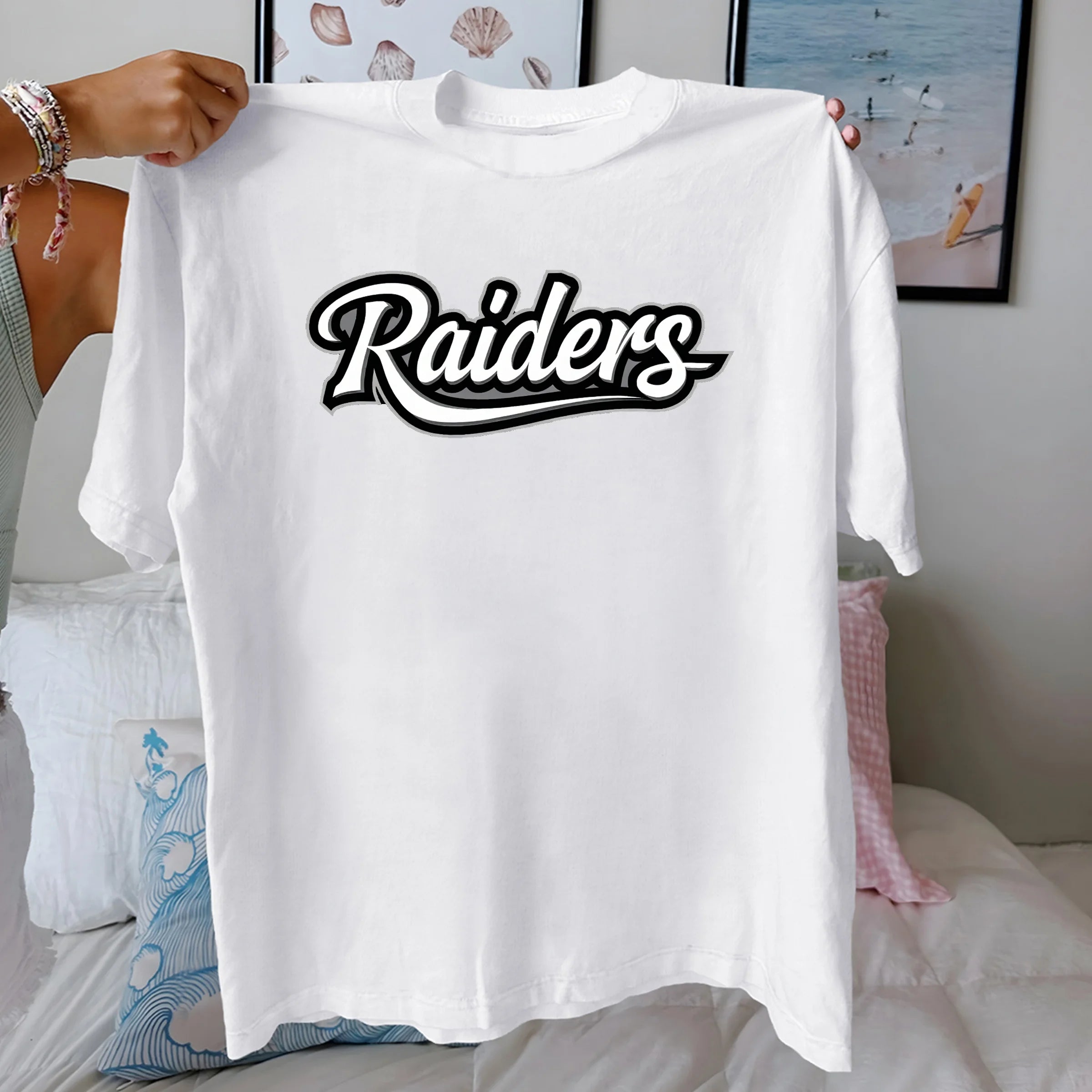 Raiders bold script font Women's pure cotton comfortable T-shirt