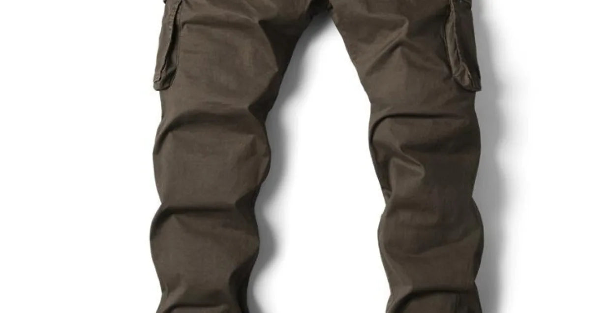 Spring Summer Men's Casual Fashion Work Pants Cuffed Multiple Pockets Slim Fit Youth Leisure Trousers Trendy Brand