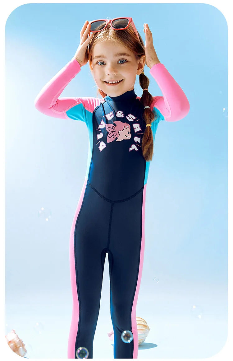 Children's Sunscreen Swimsuit Quick Drying Long Sleeved One Piece Sun Protection Diving Suit Floating Swimming Surfing Wetsuit
