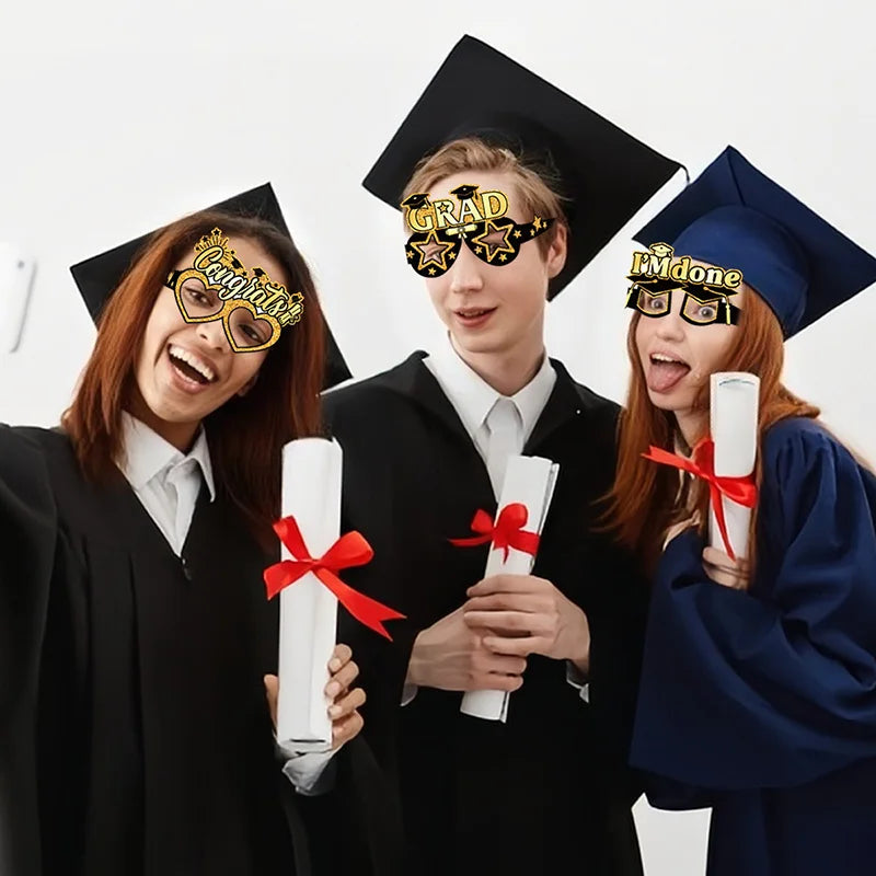 8pcs Graduation Party Decorations 2025 Paper Glitter Glasses Happy Graduation Grad Photo Booth Props Party Graduation Gifts