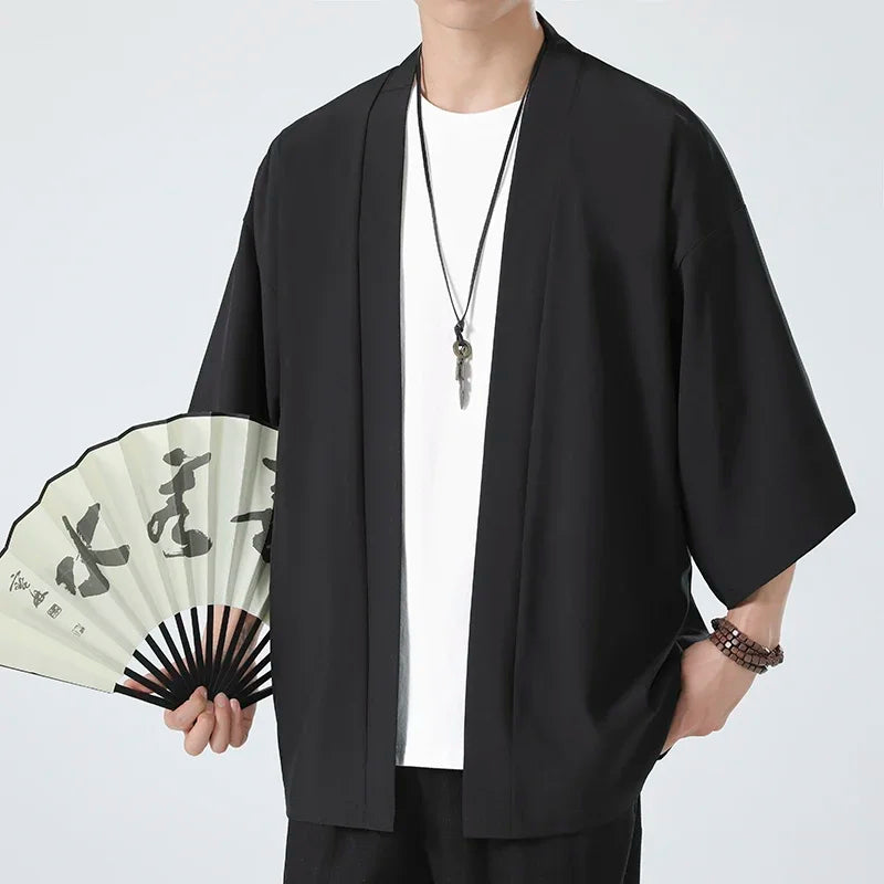 Japanese Costume Shirt Men Summer Kimono Harajuku Style Tops Coat Japan Haori Short Sleeve Traditional Loose Casual Shirt Yukata